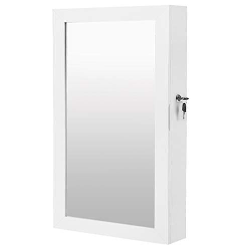 Songmics White Mirrored Lockable Jewellery Cabinet, Wall Mount Jewellery Organizer, Gift Idea JBC51W