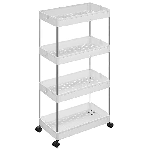 Songmics 4-lags opbevaringsvogn, rullende vogn med hjul, pladsbesparende køkkenvogn i kontoret badeværelse, 40 x 22 x 86 cm, hvid KSC10WT