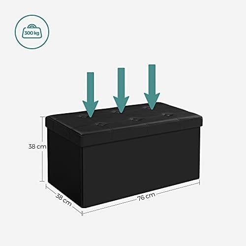 Songmics Folding Pouffe/Ottoman med 80 liter container og blødt sæde til 2 - 3 personer 300 kg maksimal belastning sort LSF105