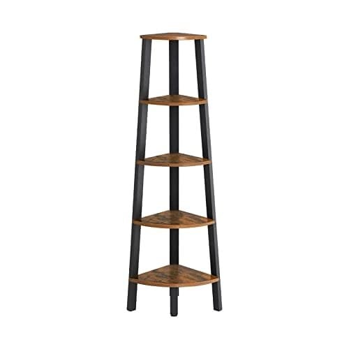 Vasagle Corner Shelf, 5-Tier Industrial Ladder hörnhylla, förvaringsställ, rustik brun