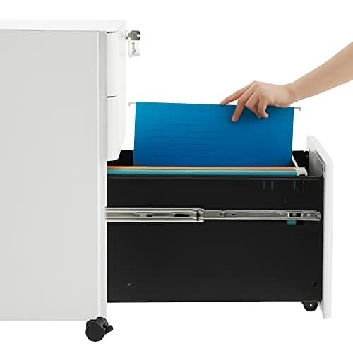 Songmics Mobile File Cabinet, Office Cabinet med hjul og lås, til A4, juridiske dokumenter i brevstørrelse, hængende filmapper, hvid ofc030w01