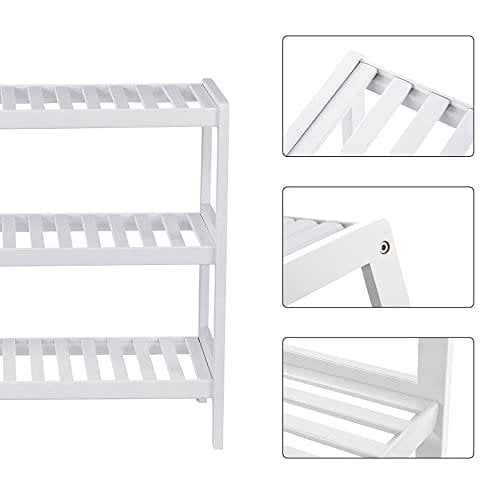 Songmics bambussko rack, 3-lags opbevaringshylde, 70 x 26 x 55 cm (w x d x h), ideel til gang, badeværelse, stue og korridor, hvid lbs13w