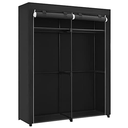 Songmics garderobe, tøjopbevaring garderobe til soveværelse med 2 tøjskinner, stof bærbar garderobe, sammenklappeligt, tøjstativ, til skab, 43 x 140 x 174 cm, sort ryg02bk