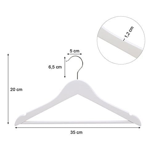 Songmics Børnetøjsbøjler Solid Wood, Pack of 20, med bro og hak, 360 ° Roterende Hook White 35 cm CRW06W-20