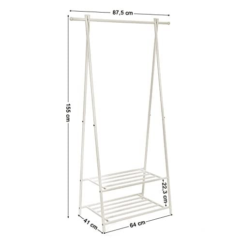 Songmics Coat Rack, Coat Stand, tøjstativ med 2-lags opbevaringshylde til sko og kurve, metalramme, rumbesparende, ideel til soveværelse, indgang, kontor og mere, hvid HSR05W