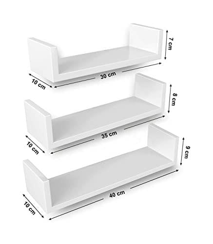 Songmics 3 modernin seinähyllyn sarja, kelluva MDF, valkoinen