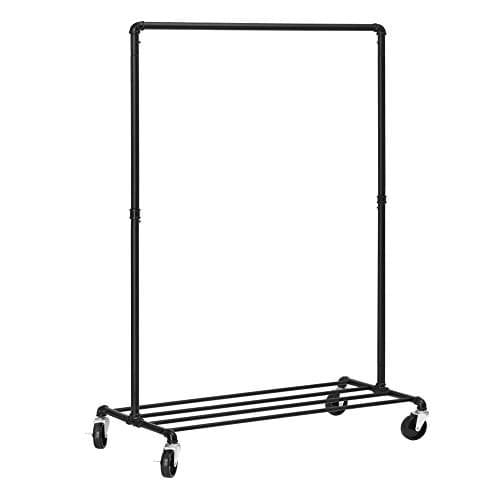 Songmics Heavy Duty metallinen vaateteline pyörillä, kestää 90 kg, musta