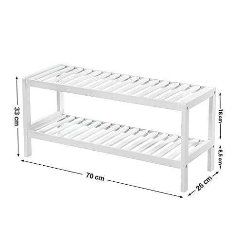 Songmics Natural Bambus 2-lags skostativ, hylde til sko planter bøger, til stue hallway soveværelse badeværelse, 70 x 26 x 33 cm, hvid lbs02wt