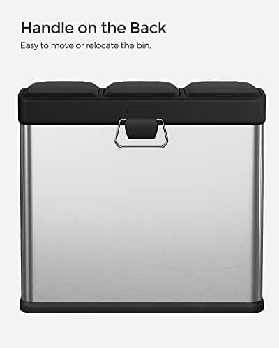 Songmics Recycling Bin, 3-in-1 Pedal Bin, 24-Liter Metal Rubbish Bin, Waste Separation System skraldespand til køkken, let at rengøre, stål, sølv LTB24L