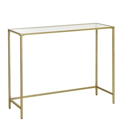 Vasagle -konsolbord, tempereret glasbord, moderne sofa eller indgangsbord, metalramme, robuste, justerbare fødder, til stue, hallway, gylden LGT26G