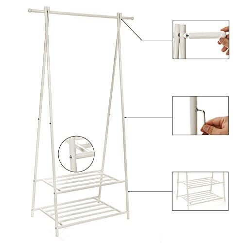 Songmics Coat Rack, Coat Stand, tøjstativ med 2-lags opbevaringshylde til sko og kurve, metalramme, rumbesparende, ideel til soveværelse, indgang, kontor og mere, hvid HSR05W