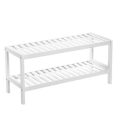 Songmics Natural Bambu 2-Tier Skohylla, hylla för skor Plantar Böcker, Vit