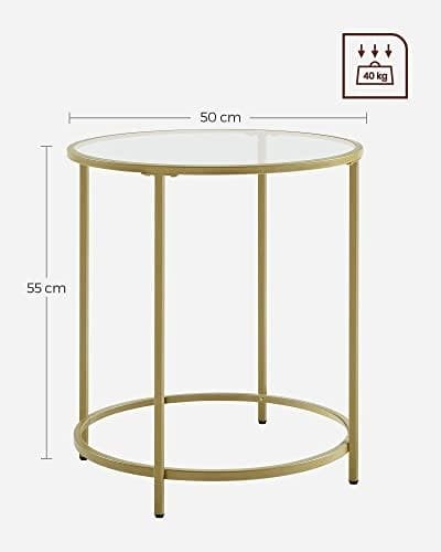 Vasagle rundt på sidebordet, tempereret glasende bord med gylden metalramme, lille sofabord, natbord, stue, balkon, robust og stabil, dekorativ, guld LGT20g