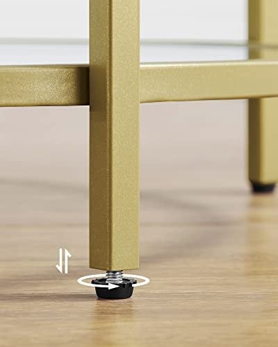 Vasagle rundt på sidebordet, tempereret glasende bord med gylden metalramme, lille sofabord, natbord, stue, balkon, robust og stabil, dekorativ, guld LGT20g