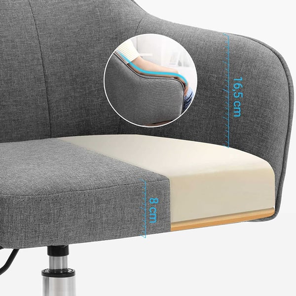 Songmics-kontorstol, behagelig skrivebordsformand, højdejusterbar computerstol, holder op til 120 kg, stålramme, imiteret linned, åndbar, hjemmekontor, kontor, grå OBG019G01