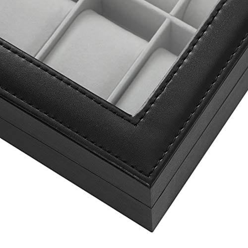 Songmics Watchbox 10 paikkaa, kellokotelo lasikannella, harmaa vuori