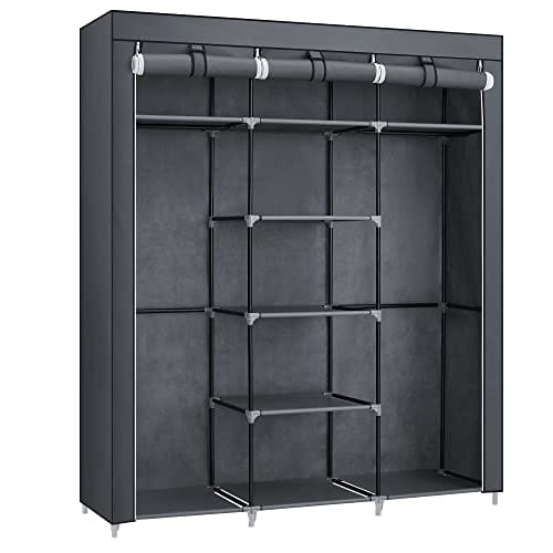 Songmics lærred garderobe soveværelse møbelskab skab opbevaringsarrangør Gray 175 x 150 x 45 cm ryg12g