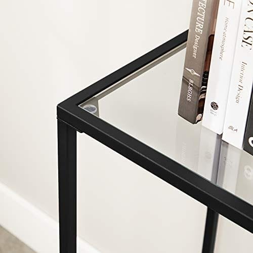 Vasagle -konsolbord, tempereret glasbord, moderne sofa eller indgangsbord, metalramme, justerbare fødder, til stuen, gangen, sort LGT026B01