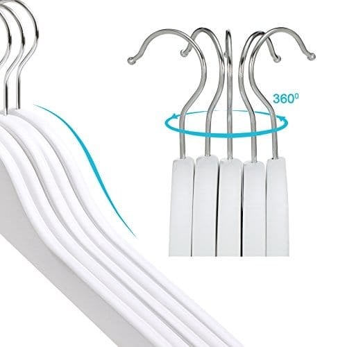 Songmics Børnetøjsbøjler Solid Wood, Pack of 20, med bro og hak, 360 ° Roterende Hook White 35 cm CRW06W-20