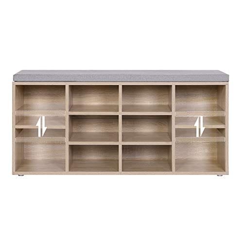 Vasagle skobænk, skohylde, opbevaringsskab, 10 rum, med pude, til indgang, 104 x 30 x 48 cm, eg farve LHS10NL