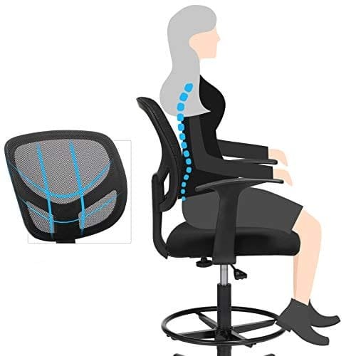 Songmics Office Chair Ergonomic Work Affol med armlæns sædehøjde 55-75 cm høj arbejdstol med justerbar fodringbelastningskapacitet 120 kg sort obn25bk