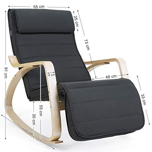 Songmics Birch Wood Relaxing Rocking Stol med justerbar fodstøtte Max Load: 150 kg Grå lyy10g