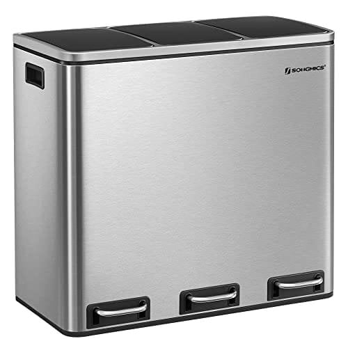 Songmics Recycling Bin, 3 X 18 L Triple Kitchen Bin, 3 Rum Pedal Bin With Soft-Close Låg, Plast