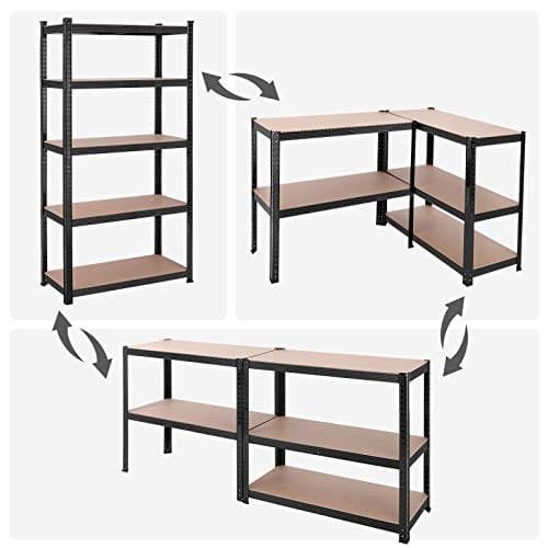 Songmics 5-lags reolerenhed, stålhylder til opbevaring, værktøjsfri samling, til garage, skur, belastningskapacitet 875 kg, 40 x 90 x 180 cm, sort GLR040B01