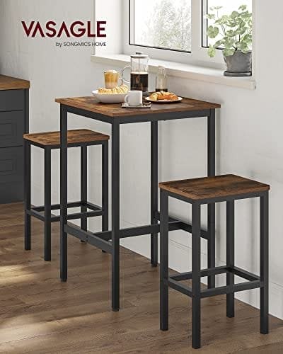 Vasagle morgenmadsbar, firkantet højt barbord, kraftig stålramme, 60 x 60 x 90 cm, let samling, til køkkenstue, industriel stil, rustik brun og sort LBT25X