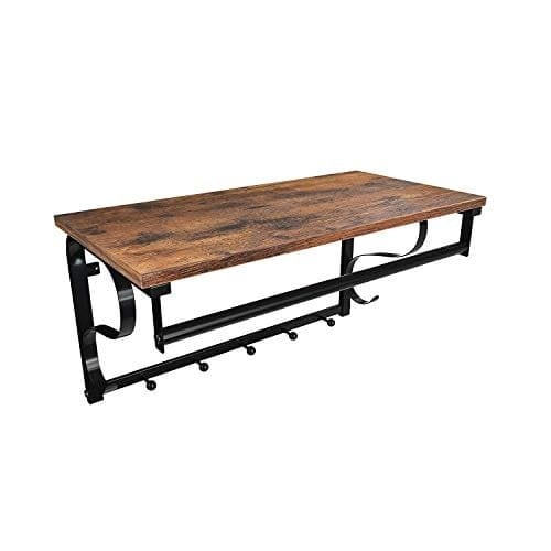 Vasagle industriel frakke rack hylde vægmonteret, krog rack hylde med 5 kroge og hængende jernbane til indgang, hallway, badeværelse, stue, rustik brun, sort LCR11BX