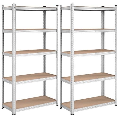 SONGMICS 5-lagers hyllor, set med 2 stålhyllor för förvaring, silver
