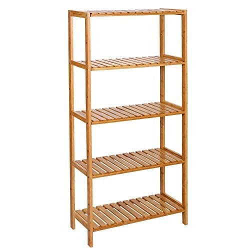 Songmics Badrum Kök förvaring Bambu 5 hyllor Justerbar golvhöjd, Natural