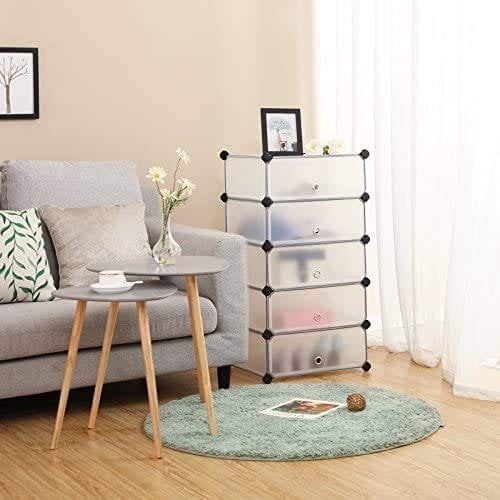 Songmics Interlocking Shoe Rack, rektangulær opbevaringsarrangør, 10 spilleautomat Modular DIY Storage Shelf Unit, 40 x 30 x 17 cm for hver slot, plastgarderobe med døre, hvid LPC10W
