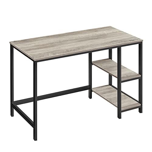 Vasagle Computer Desk, Writing Desk med 2 hylder på venstre eller højre, arbejdsbord til kontorstue, stålramme, industriel, greige og sort LWD47MB
