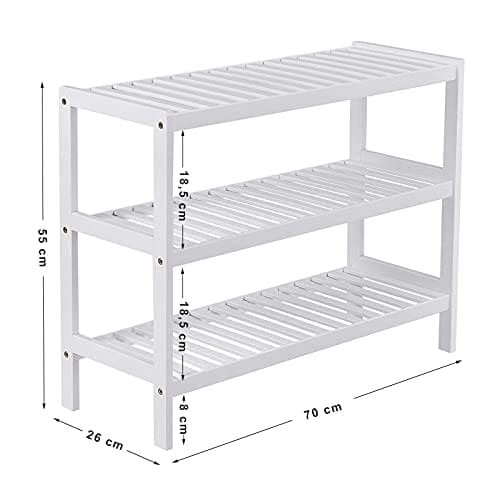 Songmics bambussko rack, 3-lags opbevaringshylde, 70 x 26 x 55 cm (w x d x h), ideel til gang, badeværelse, stue og korridor, hvid lbs13w