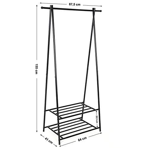 Songmics Coat Rack, Coat Stand, tøjstativ med 2-lags opbevaringshylde til sko og kurve, metalramme, rumbesparende, ideel til soveværelse, indgang, kontor og mere, sort HSR05B