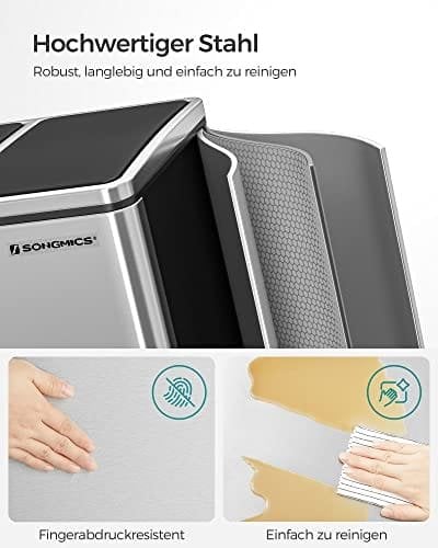 Songmics Recycling Bin, 3 X 18 L Triple Kitchen Bin, 3 Rum Pedal Bin With Soft-Close Låg, Plast