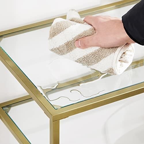 Vasagle -konsolbord, sofabord med 3 hylder, hærdet glashylde, 130 x 30 x 73,3 cm, metalramme, moderne, til hallway stue soveværelse, guldfarve LGT024A01