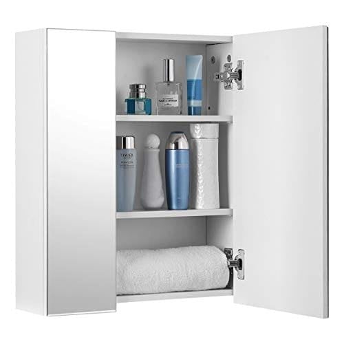 Badeværelsesvægskab, Skab med Spejl, 3-dørs Opbevaringsskab, 60 X 15 X 55 Cm, med Justerbar Hylde, Moderne, Hvid