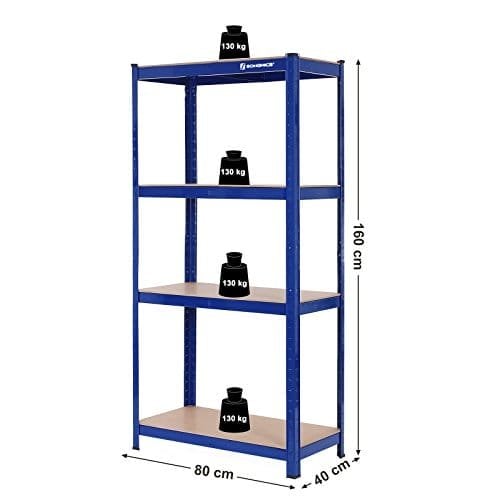 Songmics 160 x 80 x 40 cm tunge hylderestativ - 520 kg kapacitet - Boltfrie stålhylder - Blå GLR44Q