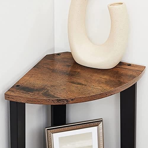 Vasagle Corner Shelf, 4-lags industriel opbevaringsstativ, stigen om skov, arrangørenhed til hjemmet, stue, soveværelse, balkon, rustik brun og sort LLS34X