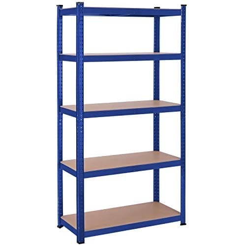Songmics 5-lags reolerenhed, stålhylderenhed til opbevaring, værktøjsfri samling, til garage, skur, belastningskapacitet 875 kg, 40 x 90 x 180 cm, blå GLR040Q01