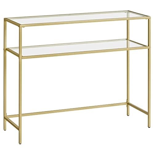 Vasagle -konsolbord, härdat glasbord, modern soffa eller entrébord, guldfärg
