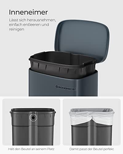 Songmics Kitchen Rubbish Bin, 30 L Pedal Bin With Plast