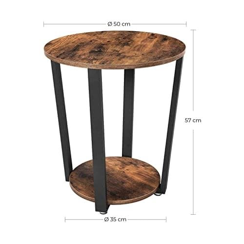 Vasagle -sidebord, rund slutbord med stålramme, til stue, soveværelse, enkel samling, industriel, rustik brun og sort Let57x