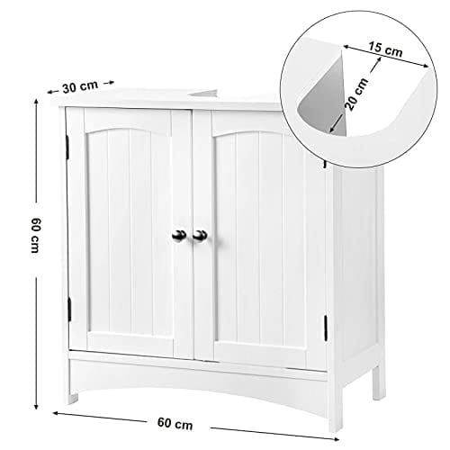 Vasagle under vask opbevaring skab badeværelse gulvkabinet med 2 dørs justerbar hylde 60 x 30 x 60 cm hvid BBC01WT