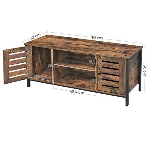 Vasagle TV Stand, TV Console Unit med hylder, skab med opbevaring, Louvred Doors, til stue, underholdningsrum, rustik brun og sort LTV43BX