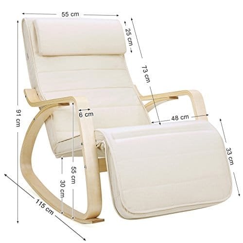 Songmics Sunlounger afslappende gyngestol med justerbar fodstøtte maksimal belastning: 150 kg beige lyy10m