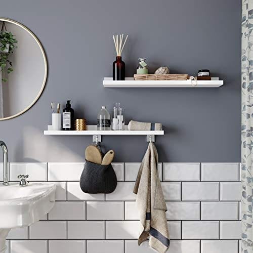 Songmics flydende hylder sæt med 2, væghylder afsats med højglans finish, 60 x 10 cm, til billedrammer og bøger, stue, hallway, soveværelse, badeværelse, køkken, kontor, hvid LWS60WT