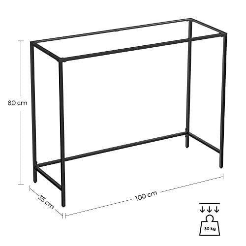 Vasagle -konsolbord, tempereret glasbord, moderne sofa eller indgangsbord, metalramme, justerbare fødder, til stuen, gangen, sort LGT026B01